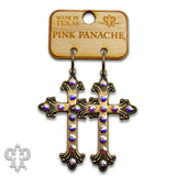 PINK PANACHE BRONZE AB STONE SWIRL TIP CROSS SMALL HOOP EARRINGS - E660BAB