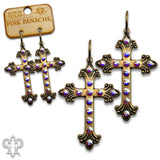 PINK PANACHE BRONZE AB STONE SWIRL TIP CROSS SMALL HOOP EARRINGS - E660BAB