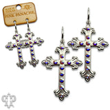 PINK PANACHE SILVER AB STONE SWIRL TIP CROSS SMALL HOOP EARRINGS - E660SAB