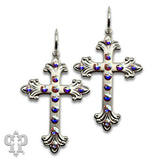 PINK PANACHE SILVER AB STONE SWIRL TIP CROSS SMALL HOOP EARRINGS - E660SAB