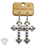 PINK PANACHE SILVER AB STONE SWIRL TIP CROSS SMALL HOOP EARRINGS - E660SAB