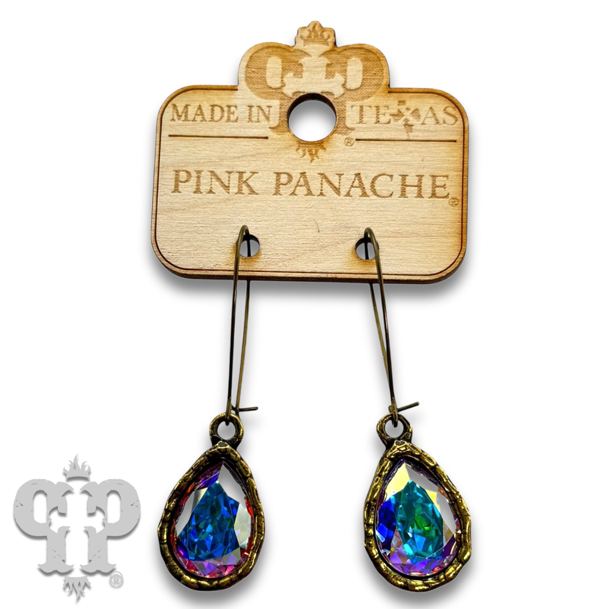 PINK PANACHE BRONZE AB STONE PEAR TEARDROP KIDNEY WIRE EARRING - E501BAB