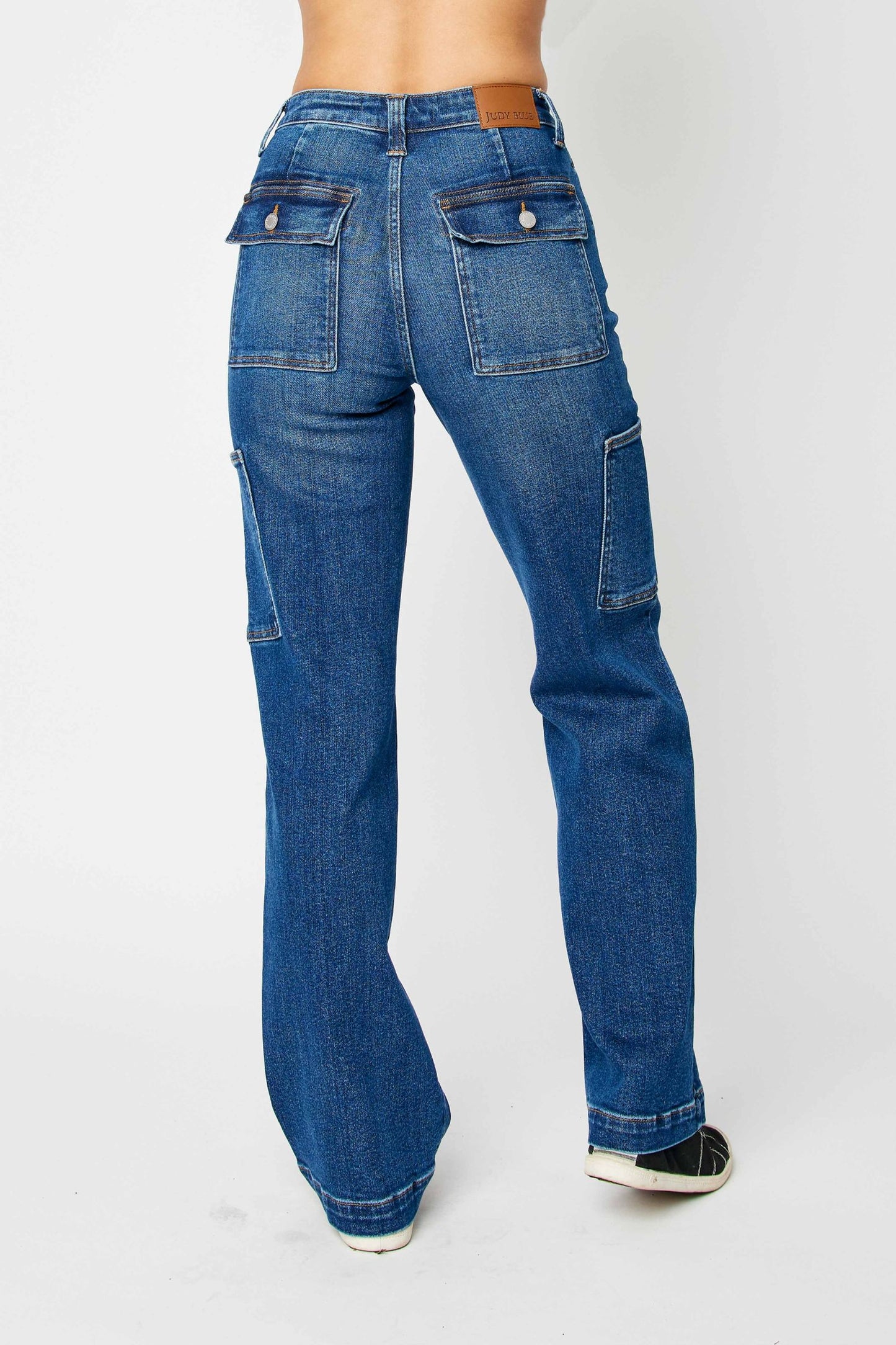 JUDY BLUE HIGH WAIST CARGO WIDE JEANS - DARK STONE