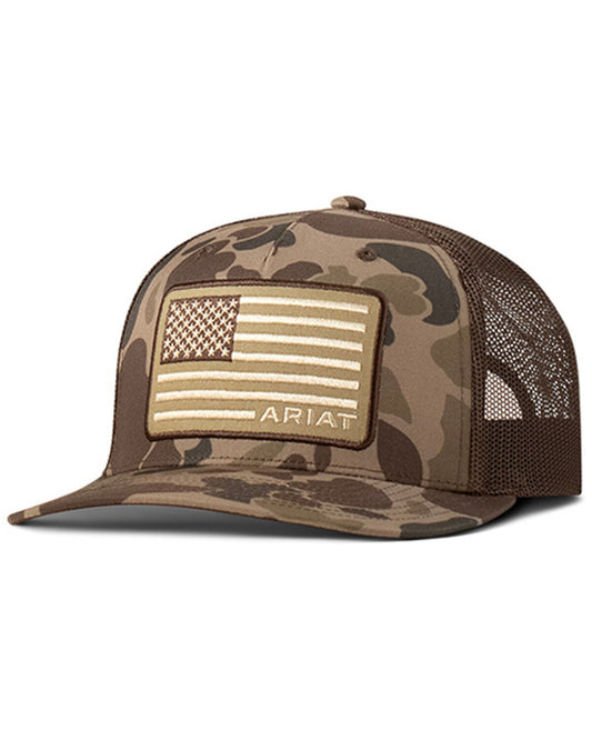 ARIAT YOUTH BOYS CAP SNAP BACK CAMO FLAG BROWN CAP