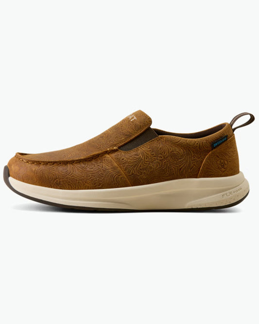 ARIAT WOMEN'S BUCKEYE SLIP ON H20 TOOLED BROWN SHOES