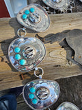 COWBOY HAT TURQUOISE STONE CONCHO CHAIN LINK BELT - TWO SIZES