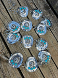 COWBOY HAT TURQUOISE STONE CONCHO CHAIN LINK BELT - TWO SIZES