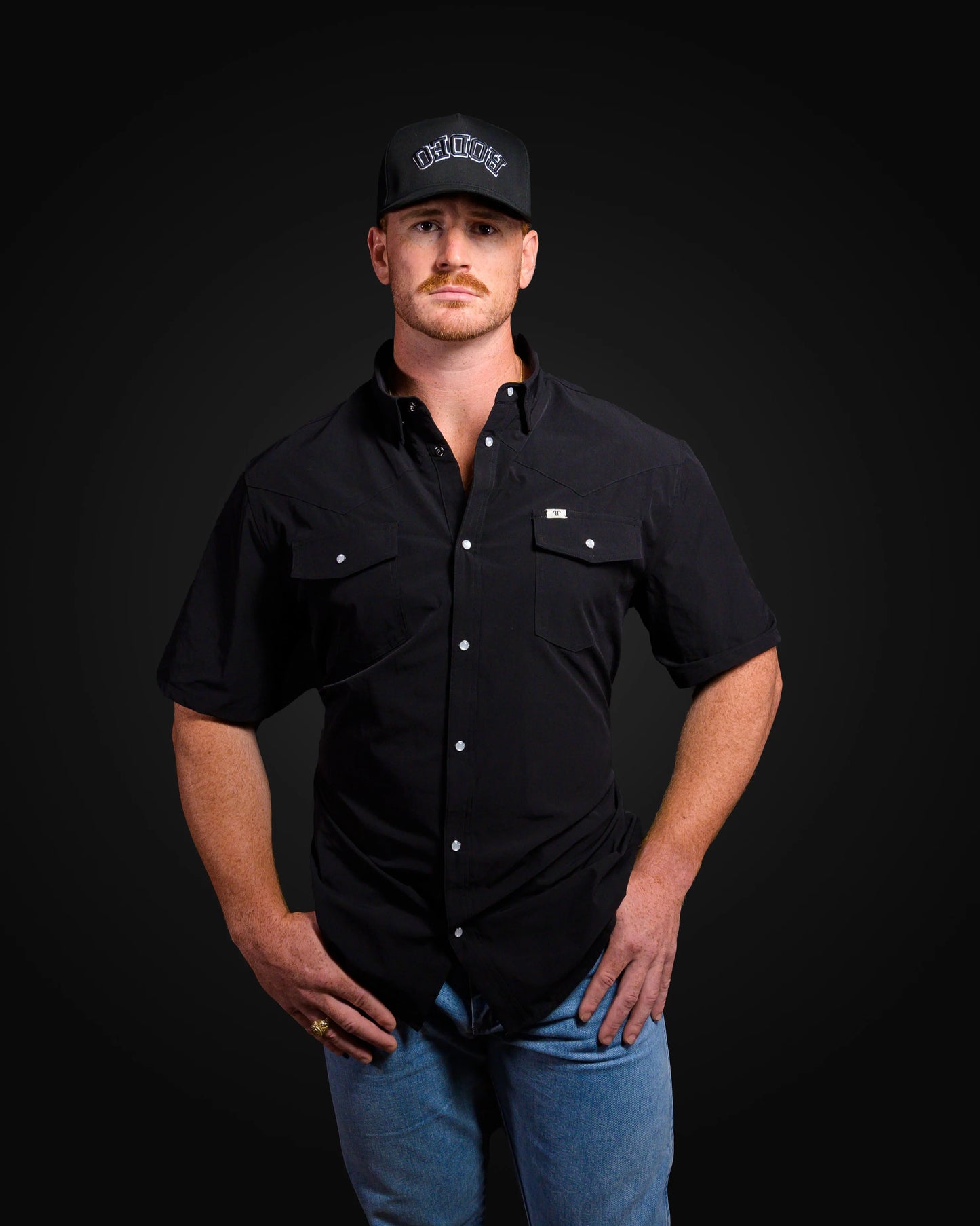 FERRELL MEN'S BLACK SHORT SLEEVE SNAP SHIRT