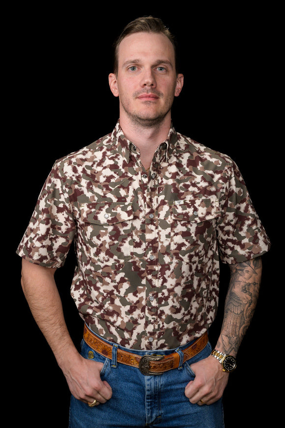 FERRELL MEN'S CAMO LITE SHORT SLEEVE PEARL SNAP SHIRT