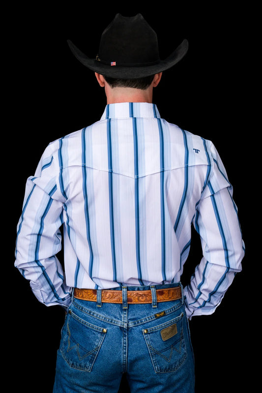 FERRELL MEN'S THE TRISTAN LONG SLEEVE PEARL SNAP SHIRT IN BLUE