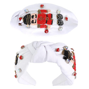 NUTCRACKER JEWELED KNOTTED CHRISTMAS HEADBAND- WHITE