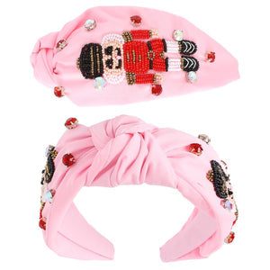 PINK NUTCRACKER JEWELED KNOTTED CHRISTMAS HEADBAND