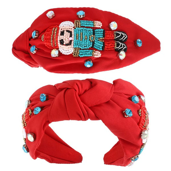 RED NUTCRACKER JEWELED KNOTTED CHRISTMAS HEADBAND