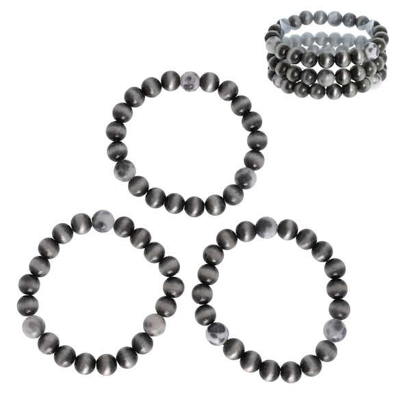 3-PIECE NAVAJO PEARL BEADED STACKABLE BRACELET SET - GREY