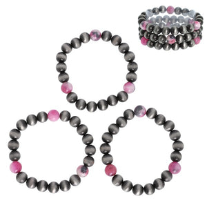 3-PIECE NAVAJO PEARL BEADED STACKABLE BRACELET SET - PINK