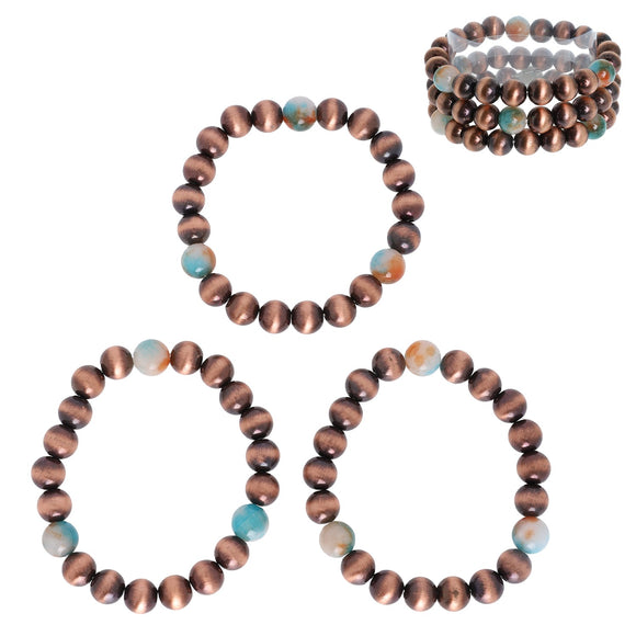 3-PIECE NAVAJO PEARL BEADED STACKABLE BRACELET SET - COPPER