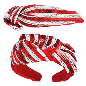 RED AND WHITE SEQUIN STRIPED TOP KNOTTED EMBELLISHED HEADBAND