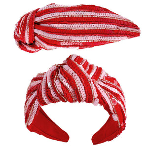 RED AND PINK SEQUIN STRIPED TOP KNOTTED EMBELLISHED HEADBAND