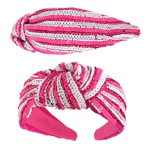 FUCHSIA SEQUIN STRIPED TOP KNOTTED EMBELLISHED HEADBAND