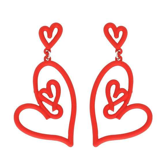 RED VALENTINE'S HEART CUT OUT MATTE ACRYLIC EARRINGS