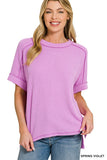 RAISED RIB CUFF SLEEVE RAW EDGE TOP - SPRING