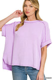 RAISED RIB CUFF SLEEVE RAW EDGE TOP - LAVENDER