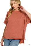 RAISED RIB CUFF SLEEVE RAW EDGE TOP - RUST