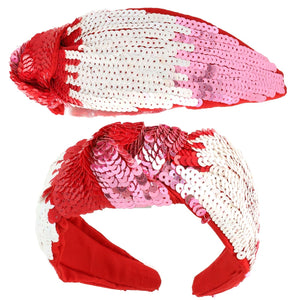 RED VALENTINE TRICOLOR SEQUIN TOP KNOTTED HEADBAND