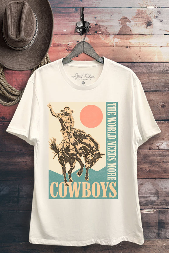 THE WORLD NEEDS MORE COWBOYS WESTERN TEE - IVORY