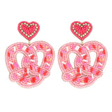 PINK SPRINKLE COVERED PRETZEL BEADED VALENTINE EARRINGS