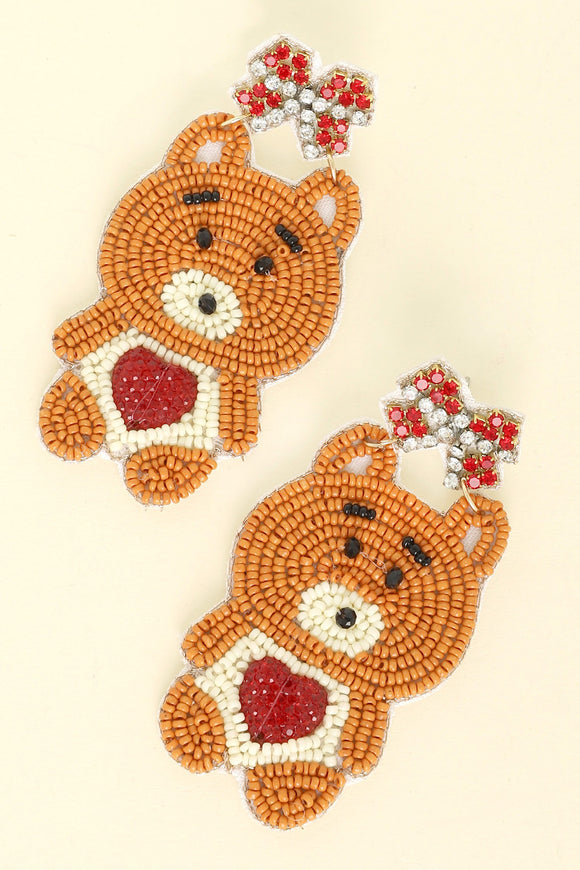 VALENTINE TEDDY BEAR JEWELED BEADED EARRINGS