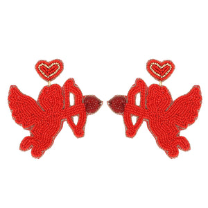 RED CUPID VALENTINE'S DAY BEADED JEWELED EARRINGS