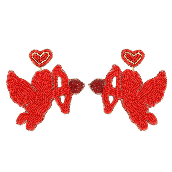 RED CUPID VALENTINE'S DAY BEADED JEWELED EARRINGS