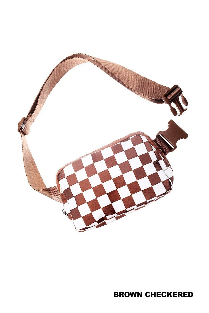 EVERYWHERE CROSS BODY FANNY PACK BELT BAG - BROWN CHECKERED