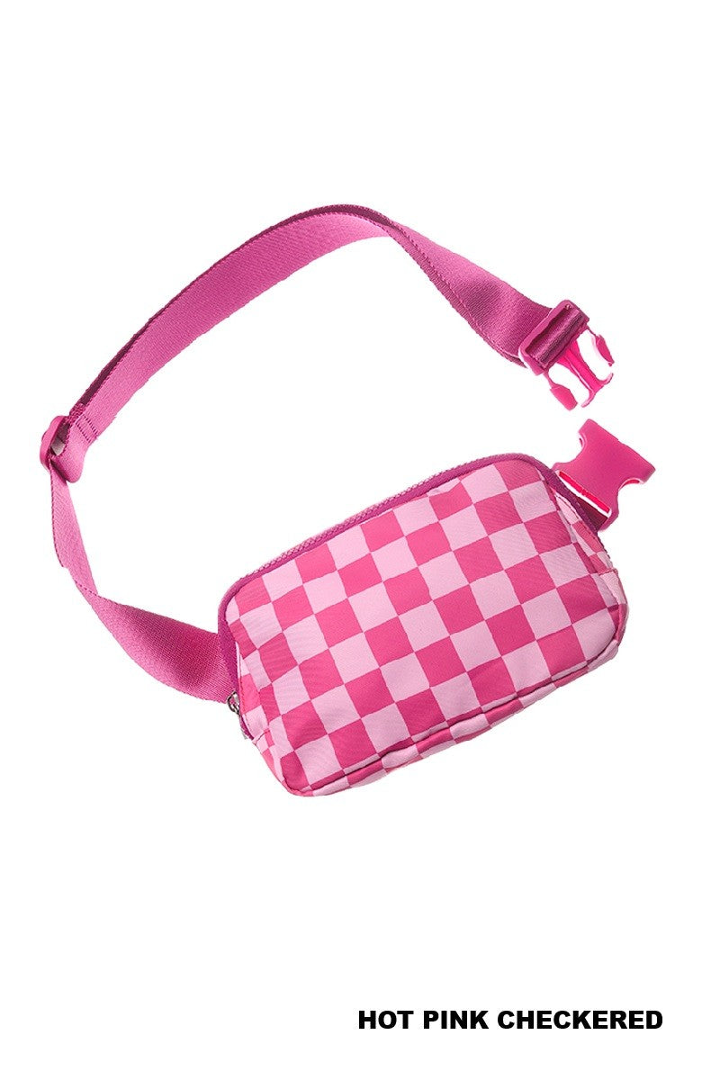 EVERYWHERE CROSS BODY FANNY PACK BELT BAG - HOT PINK CHECKERED