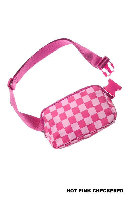 EVERYWHERE CROSS BODY FANNY PACK BELT BAG - HOT PINK CHECKERED