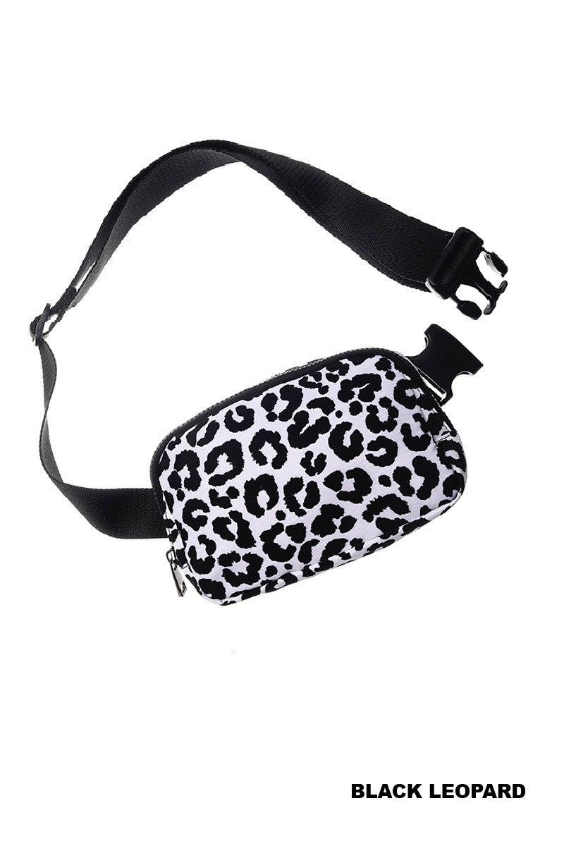 EVERYWHERE CROSS BODY FANNY PACK BELT BAG - BLACK LEOPARD