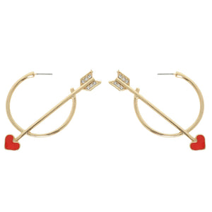 GOLD VALENTINE'S DAY RHINESTONE HEART ARROW HOOPS