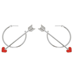 SILVER VALENTINE'S DAY RHINESTONE HEART ARROW HOOPS