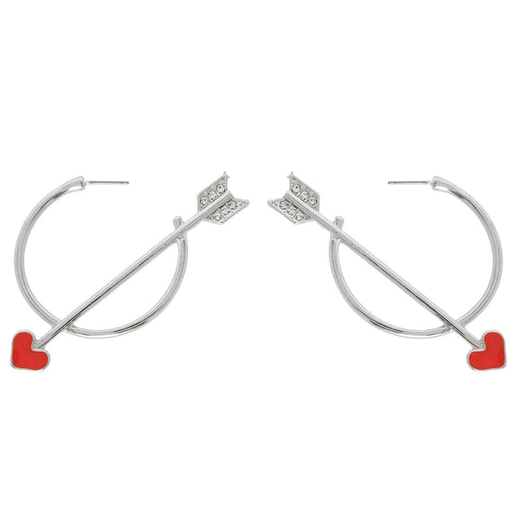 SILVER VALENTINE'S DAY RHINESTONE HEART ARROW HOOPS