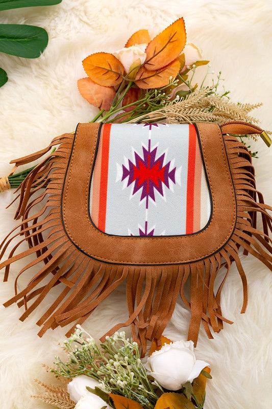 YOUTH GIRLS AZTEC CROSSBODY PURSE WITH FRINGE