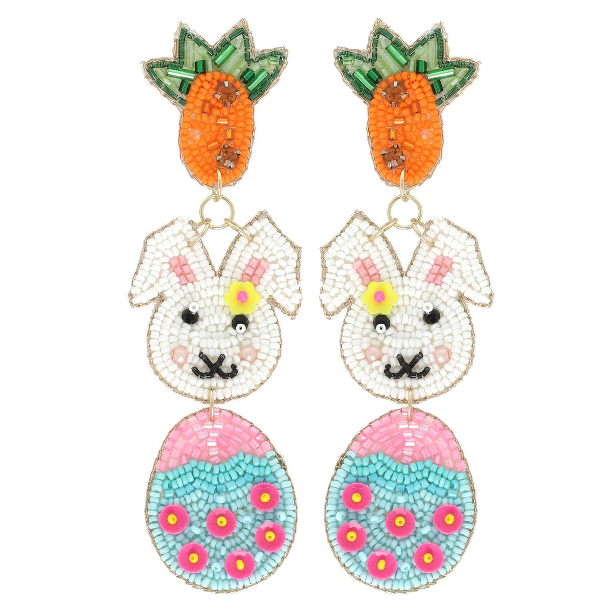 EASTER EGG RABBIT BEADED GEMSTONE EARRINGS