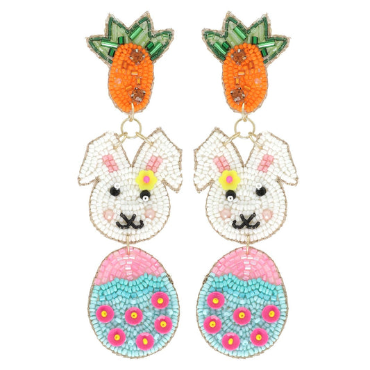 EASTER EGG RABBIT BEADED GEMSTONE EARRINGS