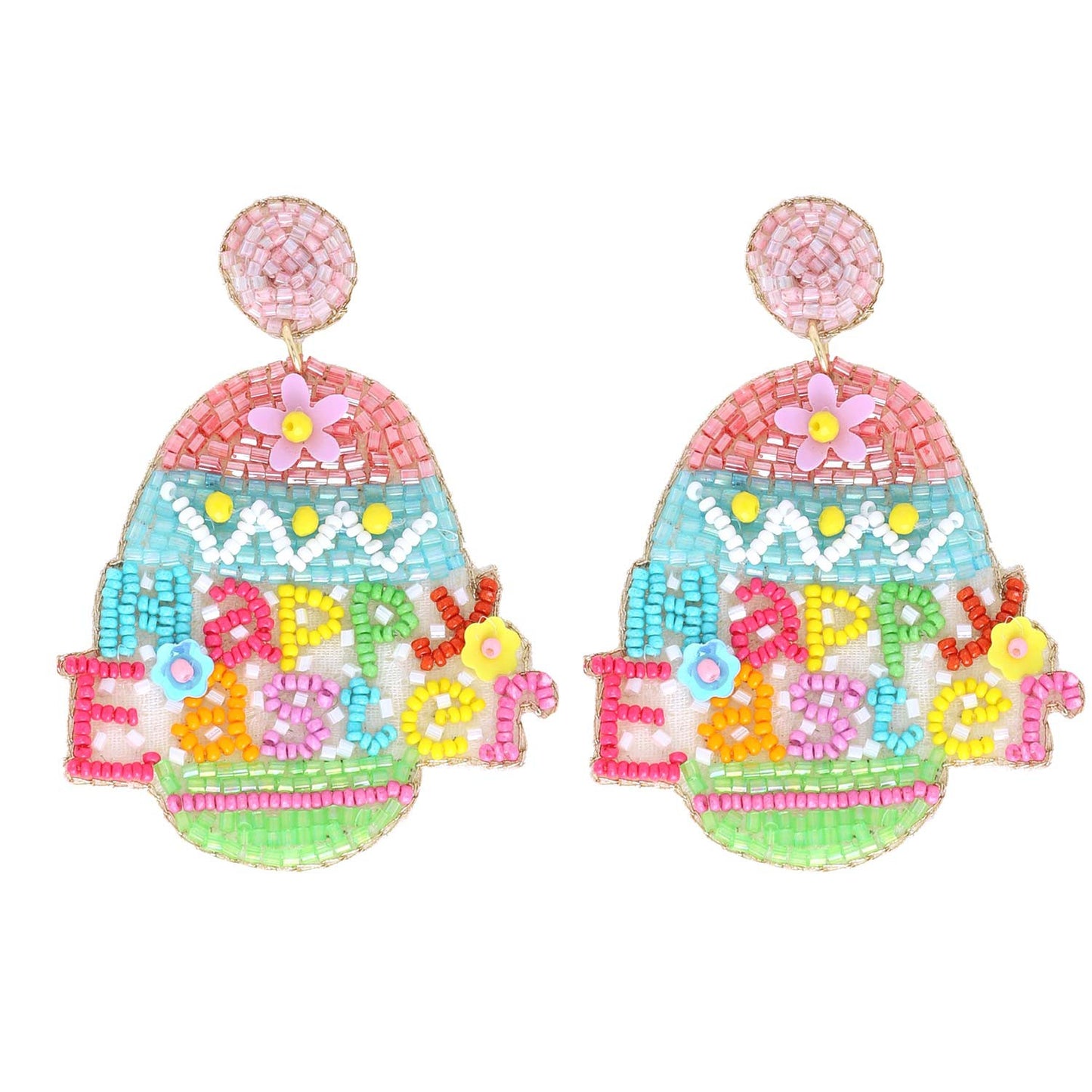 HAPPY EASTER EGG LETTERING BEADED EARRINGS