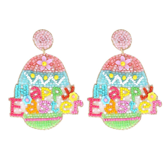 HAPPY EASTER EGG LETTERING BEADED EARRINGS