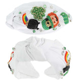 SAINT PATRICKS LEPRECHAUN KNOTTED BEADED HEADBAND - WHITE