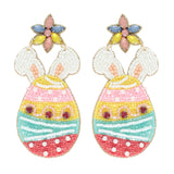 BUNNY EARS EASTER EGG BEADED JEWELED EARRINGS