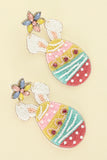 BUNNY EARS EASTER EGG BEADED JEWELED EARRINGS