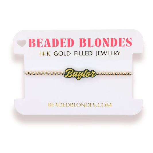 Beaded Blondes Baylor Word 6.75" Bracelet on Gold