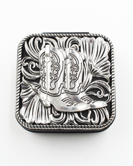 Western Cowboy Metal Boots Jewelry Travel Case